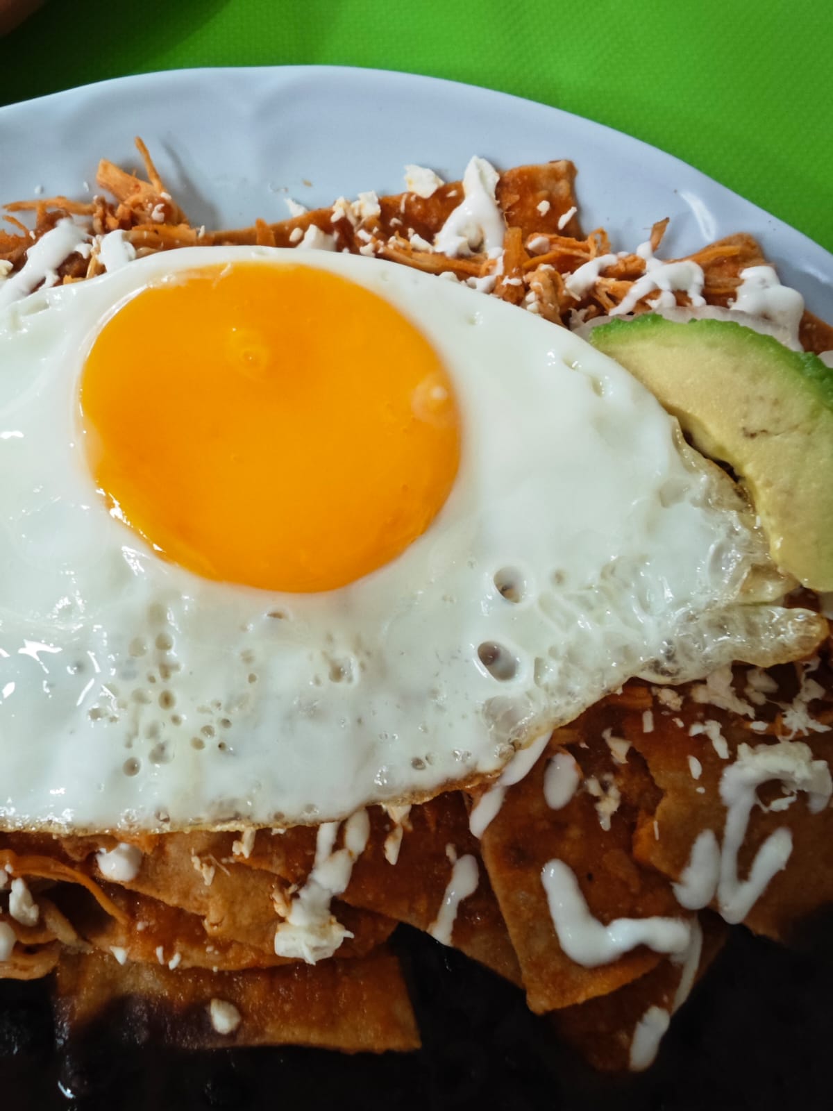 Chilaquiles rojos con pollo y huevo